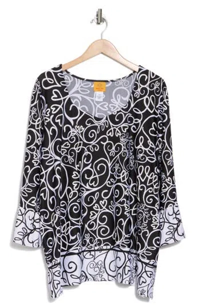 Ruby Rd. Ruby Rd Puff Print Bell Sleeve Top In Black/white