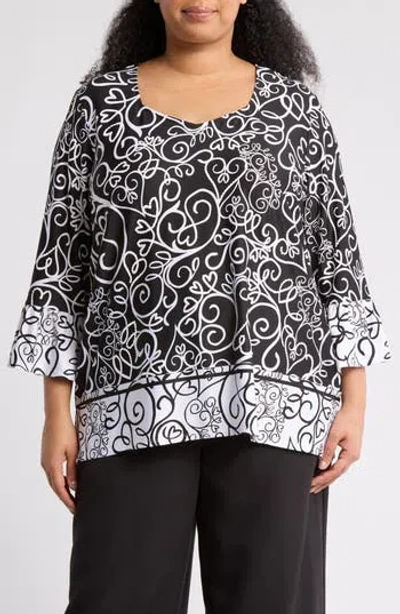 Ruby Rd. Ruby Rd Puff Print Bell Sleeve Top In Black
