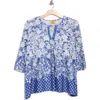 Ruby Rd. Plus Size Ibiza Ombre Floral Puff Print Top In Blue