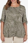 Ruby Rd. Ruby Rd Puff Print Tie Cuff Top In Cactus / Stone