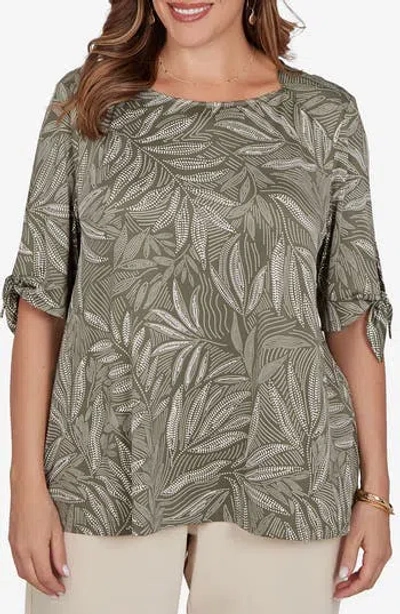 Ruby Rd. Ruby Rd Puff Print Tie Cuff Top In Cactus / Stone