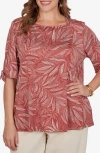 Ruby Rd. Ruby Rd Puff Print Tie Cuff Top In Terracotta / Stone