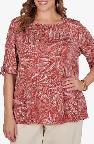 Ruby Rd. Ruby Rd Puff Print Tie Cuff Top In Terracotta / Stone