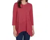 Ruby Rd. Petite Scoop Neck Solid Hatchi Knit Sharkbite Top With Fabric Splicing Detail In Pink