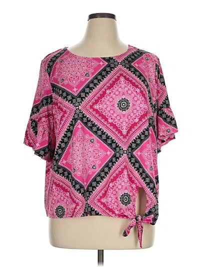 Pre-owned Ruby Rd. Short Sleeve Blouse In Pink