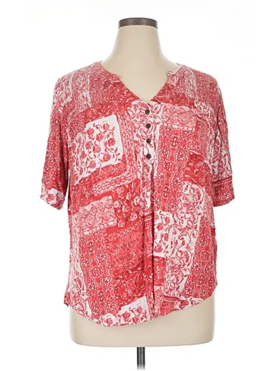 Pre-owned Ruby Rd. Short Sleeve Blouse In Red