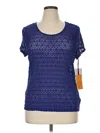 Ruby Rd. Short Sleeve Top Blue Keyhole Neckline Tops In Blue