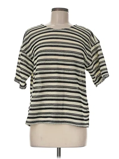 Pre-owned Ruby Rd. Short Sleeve Top Gray Stripes Pattern Crew Neck Tops