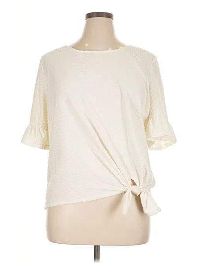 Pre-owned Ruby Rd. Short Sleeve Top Ivory Crew Neck Tops