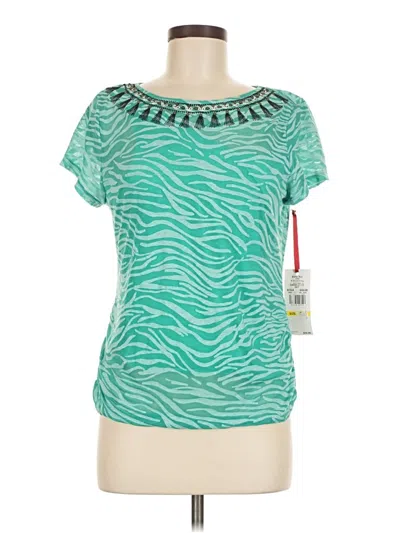 Ruby Rd. Short Sleeve Top Teal Keyhole Neckline Tops In Blue