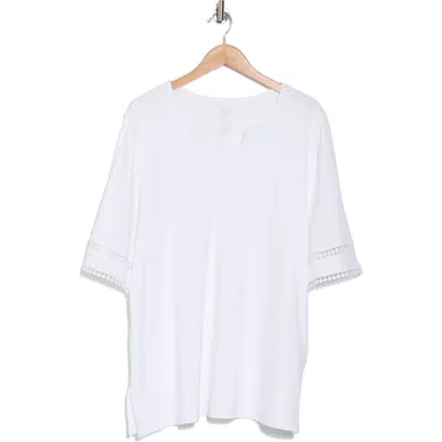Ruby Rd. Ruby Rd Split Neck Lace Trim T-shirt