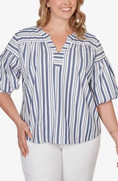 RUBY RD. RUBY RD STRIPE COTTON POPLIN TOP