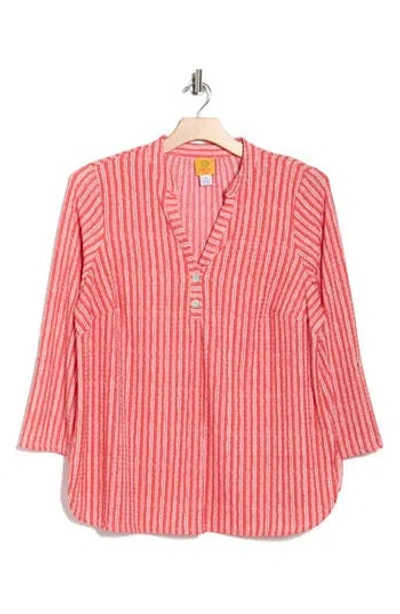 RUBY RD. RUBY RD STRIPE CRINKLE KNIT HENLEY