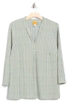 Ruby Rd. Ruby Rd Stripe Crinkle Knit Henley In Gray