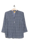 Ruby Rd. Ruby Rd Stripe Crinkle Knit Henley In Blue