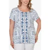 Ruby Rd. Ruby Rd Sublimation Floral Jersey Top In Blue