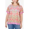 Ruby Rd. Ruby Rd Sublimation Floral Short Sleeve Jersey Top In Multi