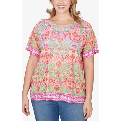 Ruby Rd. Ruby Rd Sublimation Floral Short Sleeve Jersey Top In Multi