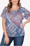 Ruby Rd. Plus Size Patchwork Shirred Crew Neck T-shirt In Multi