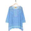 Ruby Rd. Plus Size Burnout Geometric Knit Top In Blue Moon Multi