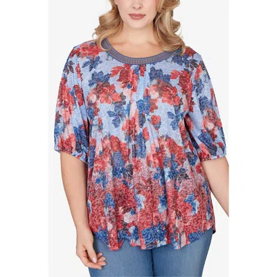 RUBY RD. RUBY RD SUBLIMATION MIXED LATTER LACE JERSEY TOP