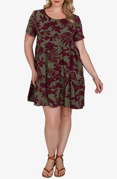 Ruby Rd. Ruby Rd Tiered Stretch Cotton Dress In Cactus / Grape Wine