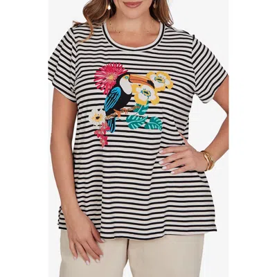 Ruby Rd. Ruby Rd Toucan Graphic Striped T-shirt In Black Multi