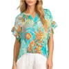 Ruby Rd. Tropical Floral Short Sleeve Blouse In Blue Multi In Green