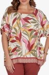 Ruby Rd. Plus Size Textured Leaf Print Short-sleeve Top In Multi