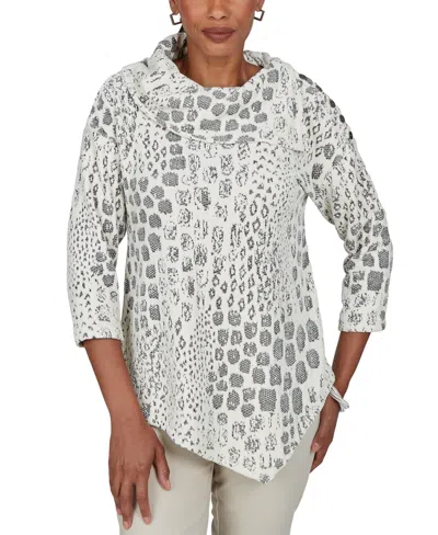 Ruby Rd. Women's Animal-print Cowl-neck 3/4-sleeve Blouse In Gray