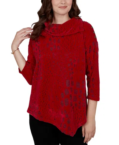 Ruby Rd. Women's Animal-print Cowl-neck 3/4-sleeve Blouse In Red