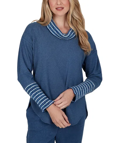 Ruby Rd. Women's Cowl Neck Fair Isle Long-sleeve Pullover In Blue