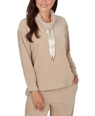 Ruby Rd. Women's Cowl Neck Ribbed Knit Long Sleeve Pullover In Neutral
