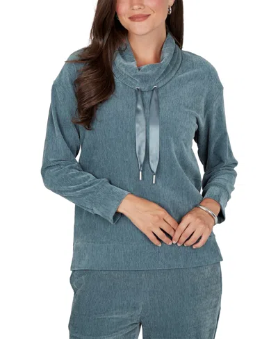 Ruby Rd. Women's Cowl Neck Ribbed Knit Long Sleeve Pullover In Blue
