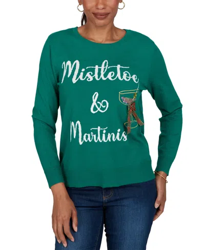 Ruby Rd. Women's Mistletoe Long-sleeve Crewneck Holiday Sweater In Green