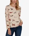 Ruby Rd. Women's Petite Dog-print Long-sleeve Pullover In Neutral