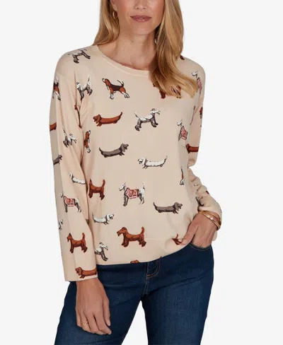 Ruby Rd. Women's Petite Dog-print Long-sleeve Pullover In Neutral