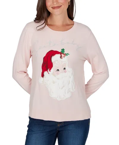 Ruby Rd. Women's Santa Pullover Holiday Long-sleeve Sweater In Pink