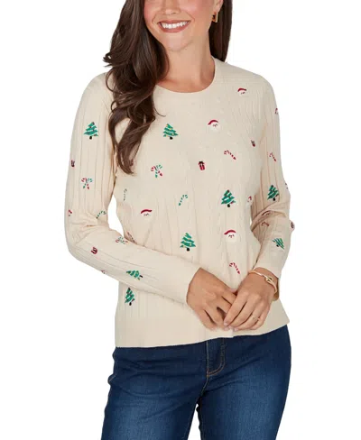 Ruby Rd. Women's Ugly Christmas Cable-knit Long-sleeve Sweater In Neutral