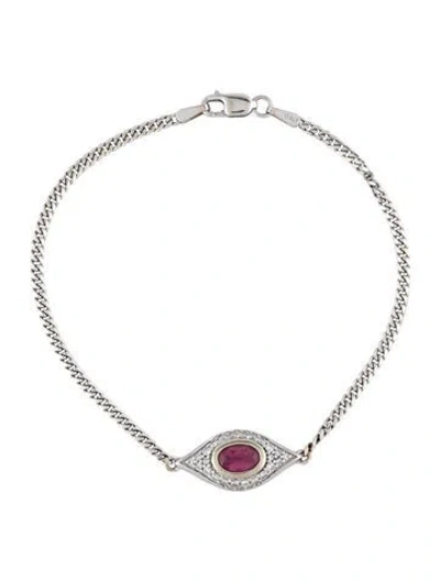 Pre-owned Ruby Stella 14k Tourmaline & Diamond Evil Eye Bracelet, 6.5" In Multi