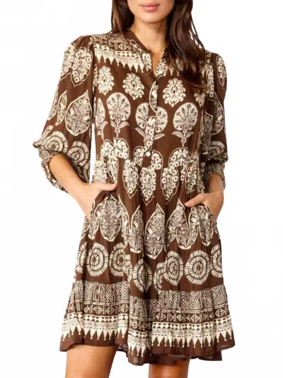 Rubyyaya Jaipur Midi Dress In Brown In Beige