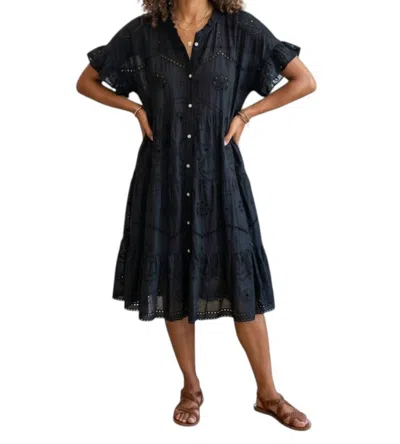Rubyyaya Rose Button Down Dress In Black In Blue