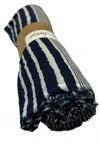 Rubyzaar Stripe Cotton Multi-use 46x78" Throw Blanket In Indigo