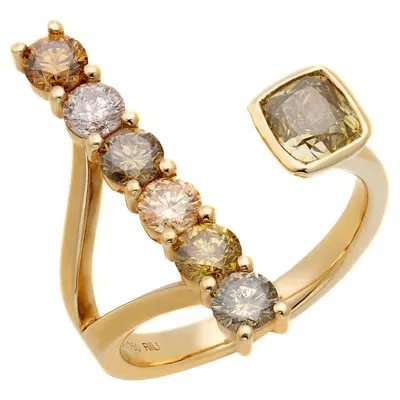 Pre-owned Ruchi New York Men's 18k Yellow Gold Fancy Color Diamond Open Ring, 1.96ct