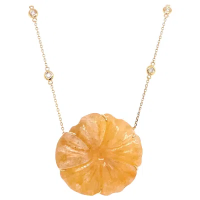 Pre-owned Ruchi New York Ruchi 84.65 Carat Carved Yellow Sapphire And Diamond Yellow Gold Flower Pendant