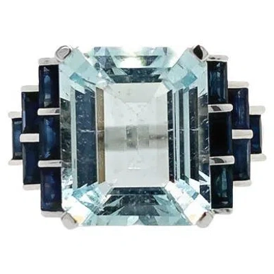 Pre-owned Ruchi New York Ruchi Aquamarine And Blue Sapphire White Gold Cocktail Ring