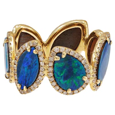 Pre-owned Ruchi New York Ruchi Australian Opal And Brilliant Diamond Yellow Gold Eternity Band