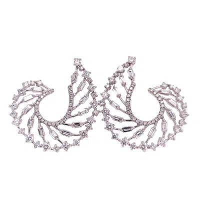 Pre-owned Ruchi New York Ruchi Baguette And Brilliant Diamond White Gold C-shape Earrings