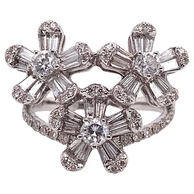 Pre-owned Ruchi New York Ruchi Baguette And Brilliant-cut Diamond White Gold Floral Cluster Ring