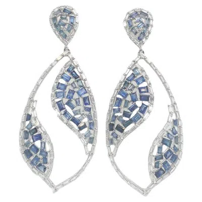 Pre-owned Ruchi New York Ruchi Baguette Blue Sapphire & Diamond White Gold Drop Earrings